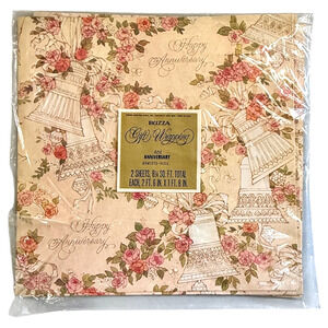 Vintage Gift Wrapping Paper Happy Anniversary 2 Sheets 20x30 Buzza Floral READ